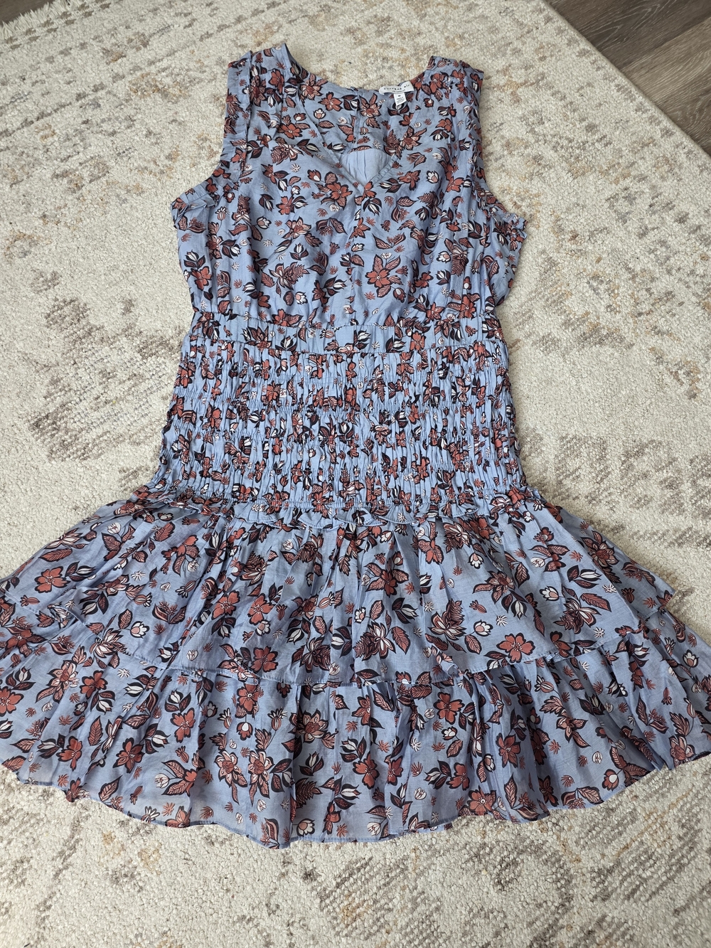 Blue Floral Smocked Waist Dress
